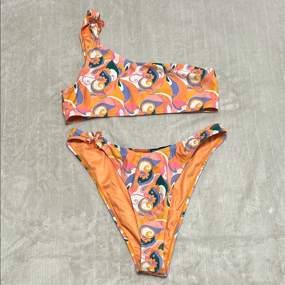 Nasty Gal Colorful One-Shoulder Bikini Set